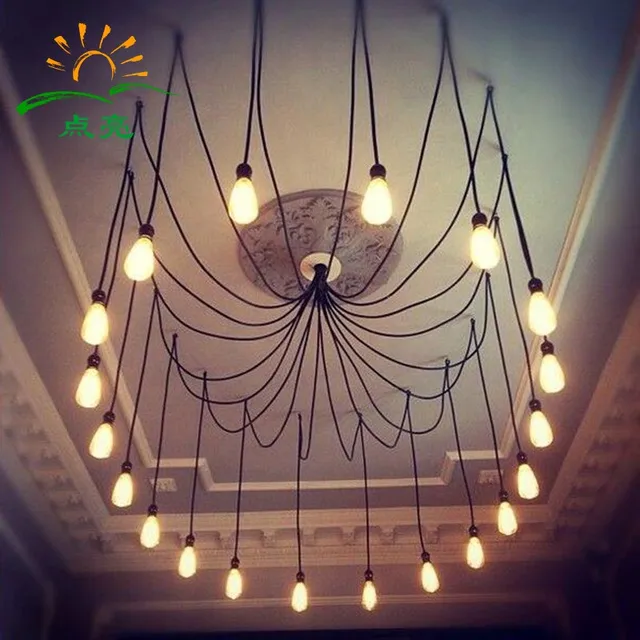 Mordern Nordic retro Edison żarówka światło Żyrandol Vintage Loft Antique regulowany DIY E27 art Spider lampa sufitowa oprawa światło -