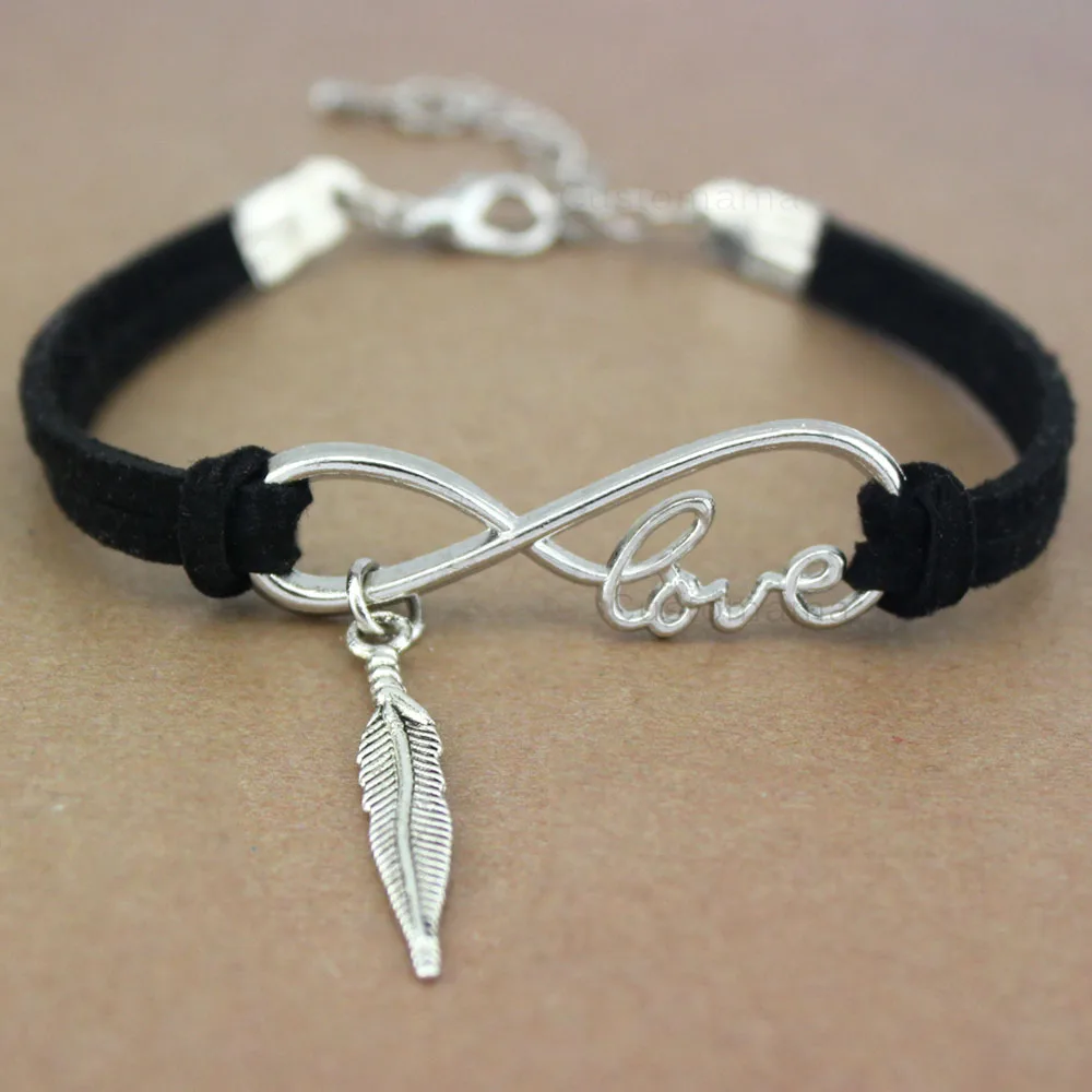 

Feather Key Moon Star Wings Infinity Love Charm Alloy Bracelets Silver Women Men Girl Boy Unisex Jewelry Red Blue 20 Colors