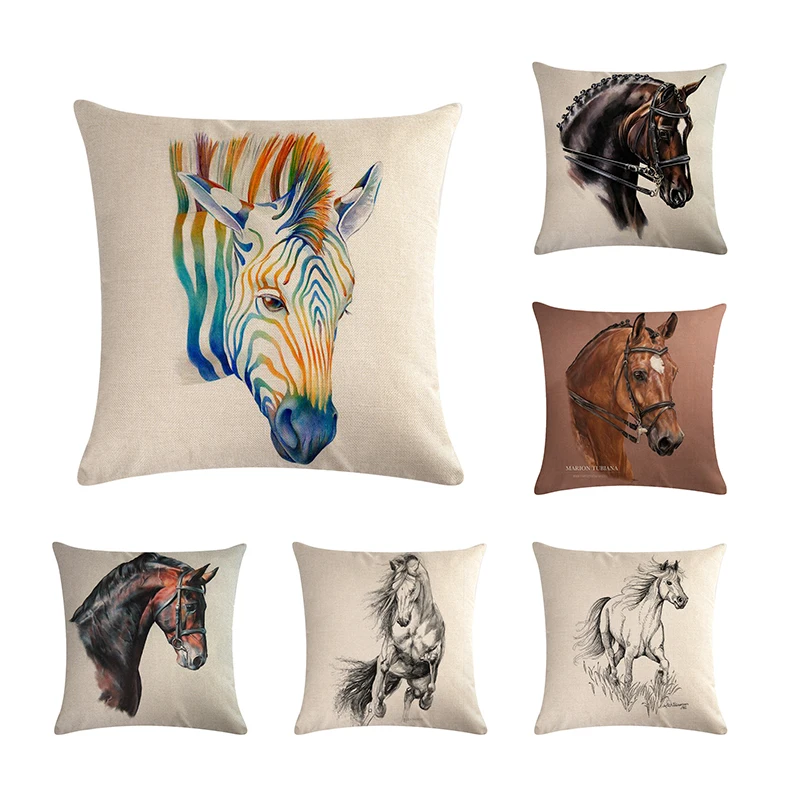 

45*45cm Vigorous and Handsome Running Horse Animal Pattern Pillowcase for Home Decoration Square Sofa Cushion Cover