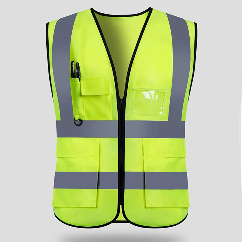 Men Work Cargo Jacket Reflective Safety Visibility Highway Workwear Vest