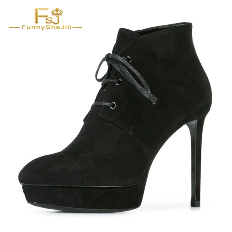 black lace up stiletto boots