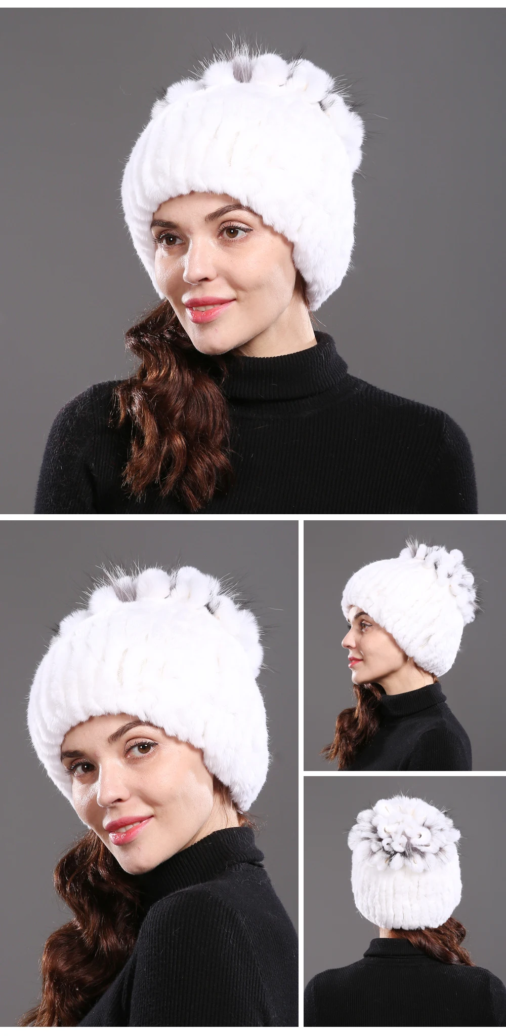 Горячая Распродажа Настоящий мех кролика Skullies Beanies шапки женские зимние теплые ручной работы вязаная шапка из меха кролика рекс для девочек натуральный Лисий мех шапка