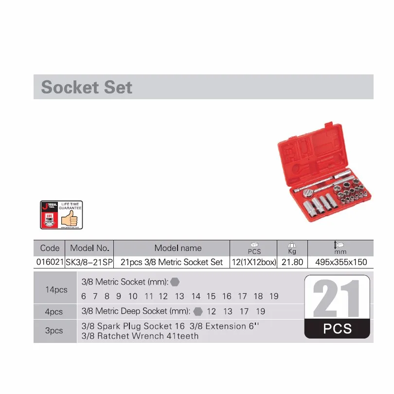 3-8 21pcs metric socket set size