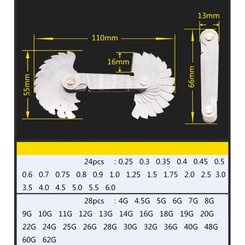 Нить размером 60 градусов Whitworth узор резьбовой калибр метрический винт резьбомер измерительный инструмент