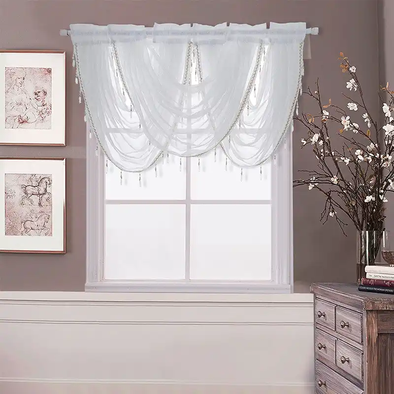 American Pelmet White Waterfall Valance Silver Wire Thin Tulle