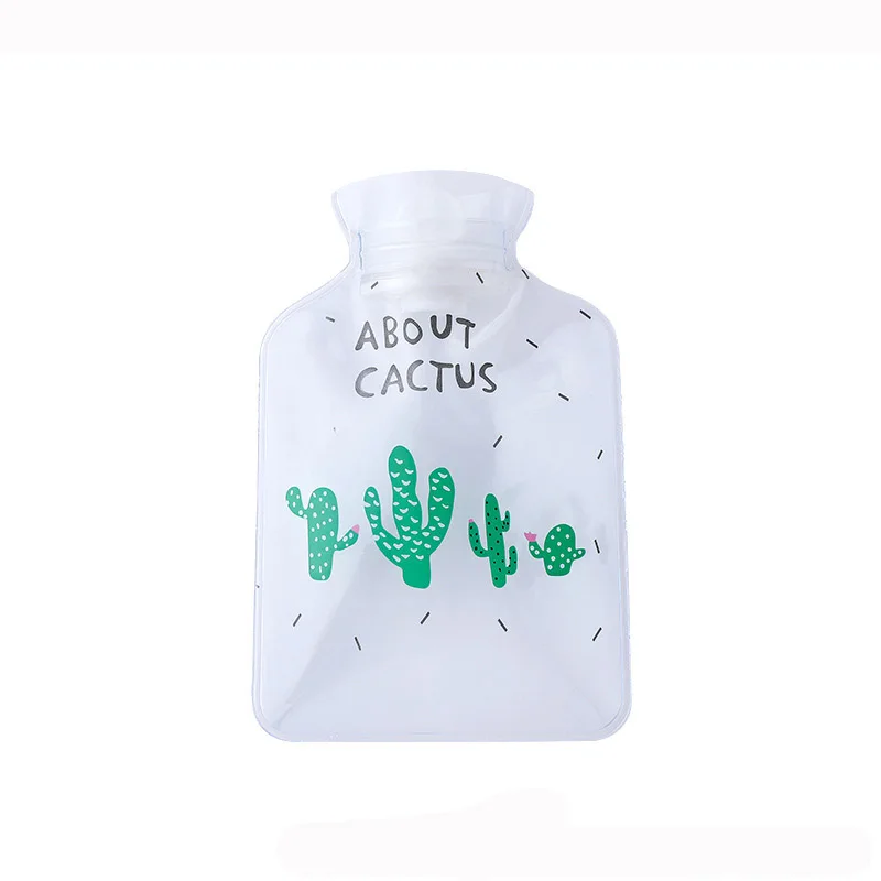 Милая мультяшная ручная бутылка для теплой воды, переносная сумка для горячей воды С КАКТУСОМ, безопасная и надежная моющаяся сумка для хранения воды из ПВХ - Цвет: Зеленый