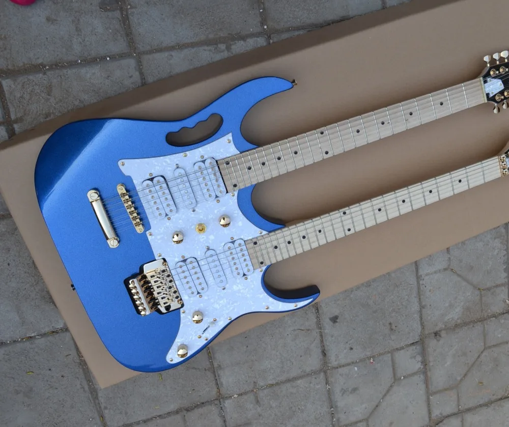 

Premium custom twin electric guitar, one 6 string, one 12 string, metal blue, gold accessories, free delivery.