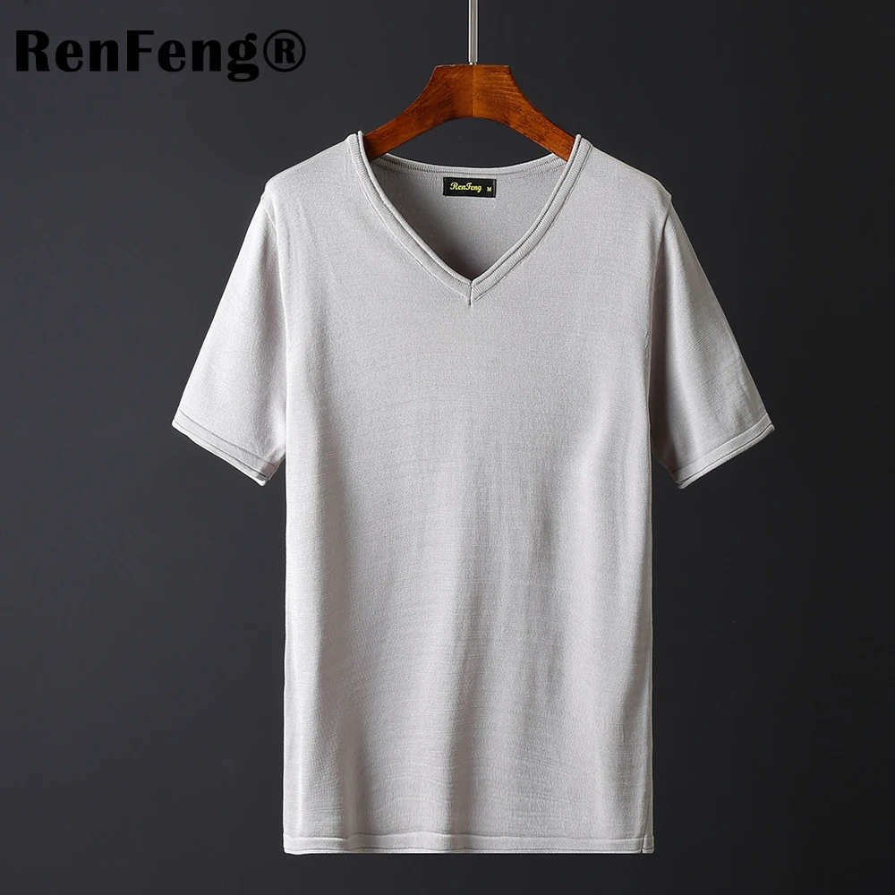 Pack of 2 Autumn Streetwear T-shirts 2018 Mens Sweater Men V-neck T Shirt Slim Fit Pullover Sueter Hombre Knitwear Pull Gray Blue (6)