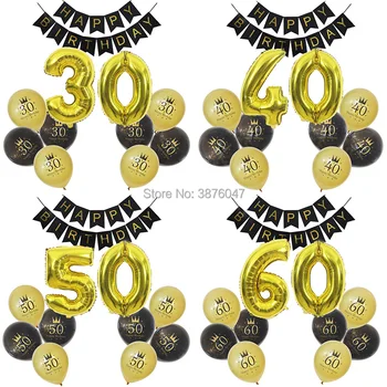 

30th 40th birthday banner 50th 60th 70th 80th birthday decorations digital balloons adult gold black party ballons