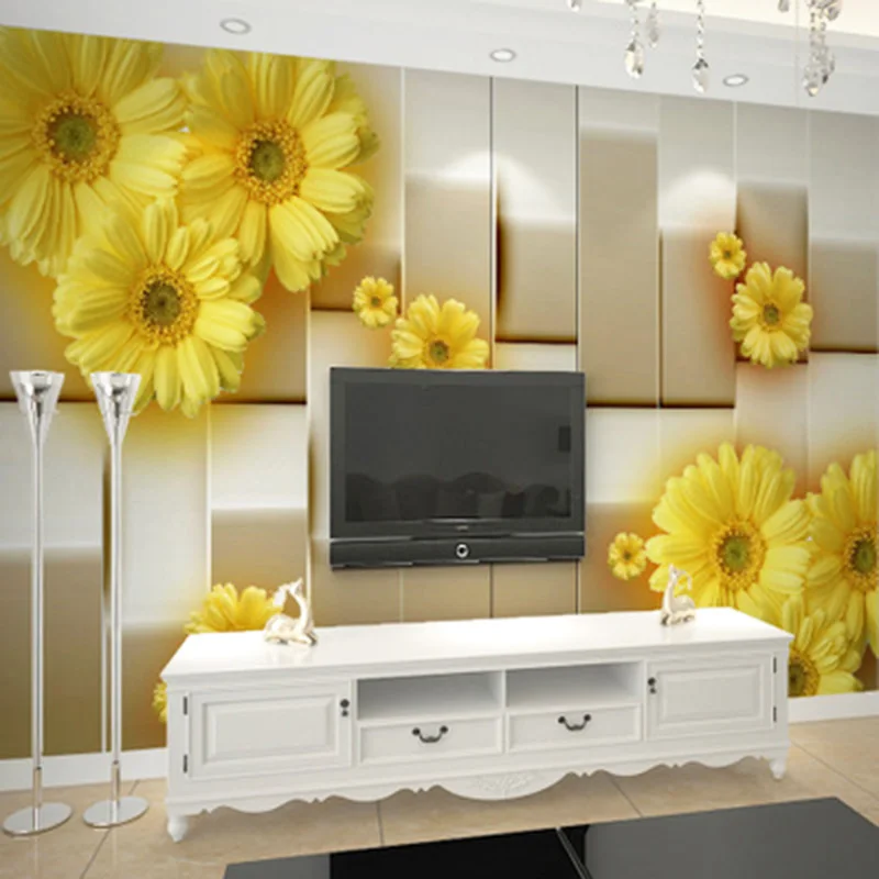 

Custom Mural Wallpaper 3D Stereo Relief Yellow Flowers Landscape 3D Wall Mural Living Room TV Sofa Backdrop Wall Decor 3D Fresco