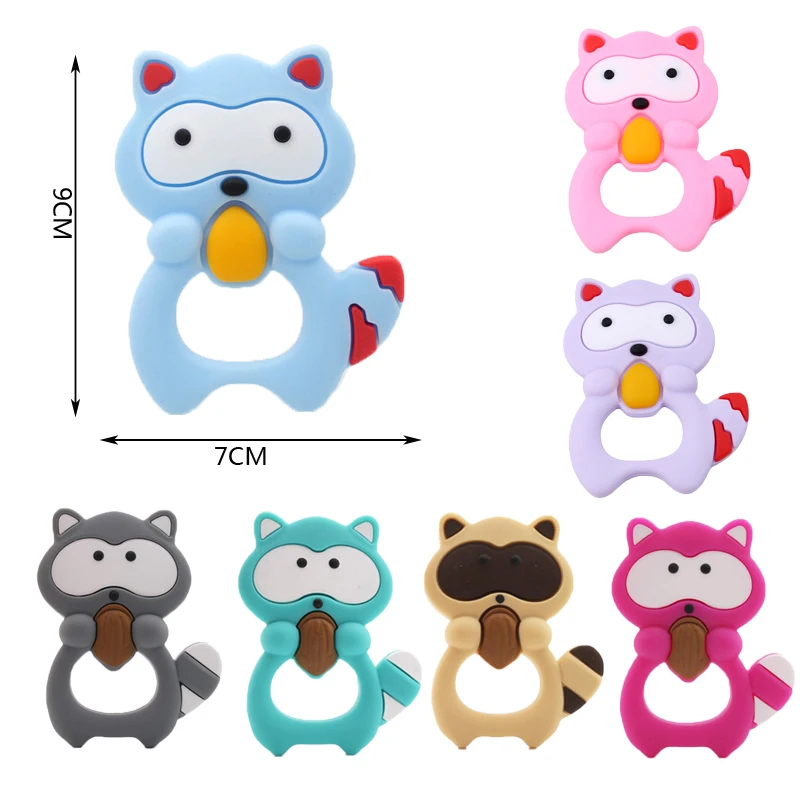 

Raccoon Silicone Teether Teething 5pcs Toys Baby Chew Beads DIY Chewable Necklace Nursing Tool Pendant Food Grade Pacifier Gift