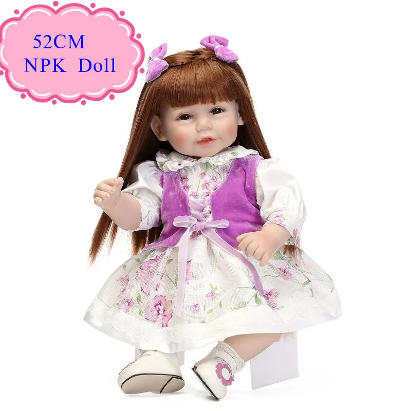 Wholesale 52cm 20inch Silicone Baby Dolls For Sale With Brown Long Hair Good Price Realistic Toddler Dolls Hot  Simulation Doll