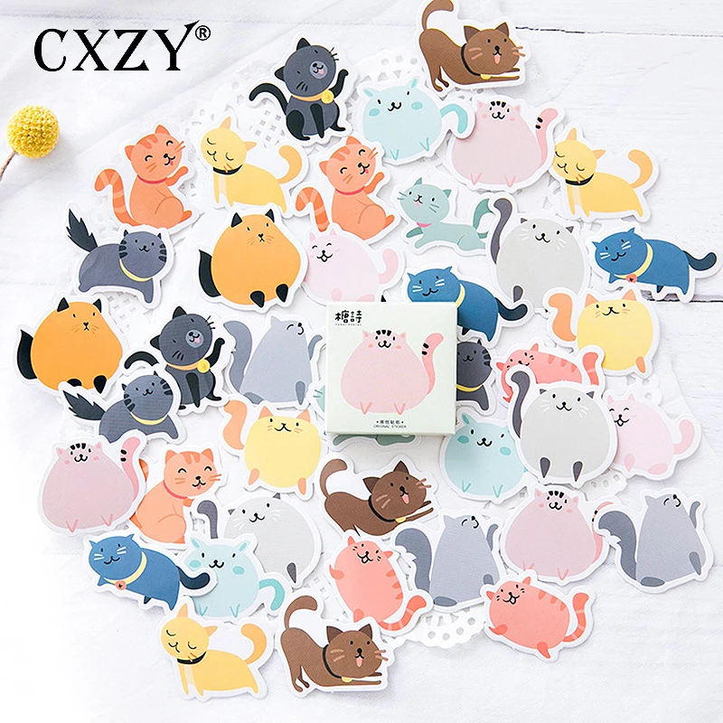 

CXZY 45PC Cute animal kitty cat mini sticker scrapbooking DIY paper pack seal label diary bullet journal decoration travel 1T811