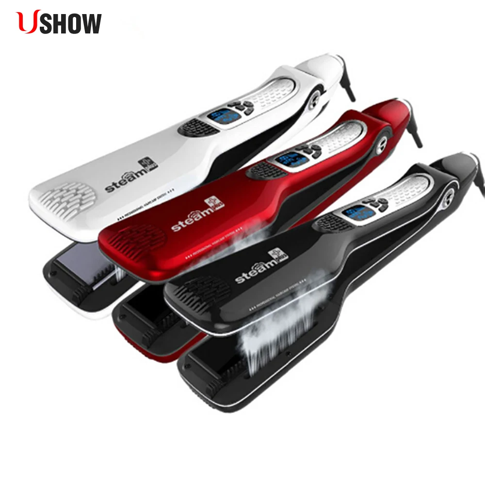 Pаспродажа Электрический паровой выпрямитель для волос Утюг Flat iron профессиональный Персонализированные Steampod пар выпрямитель для волос гребень Инстр...
