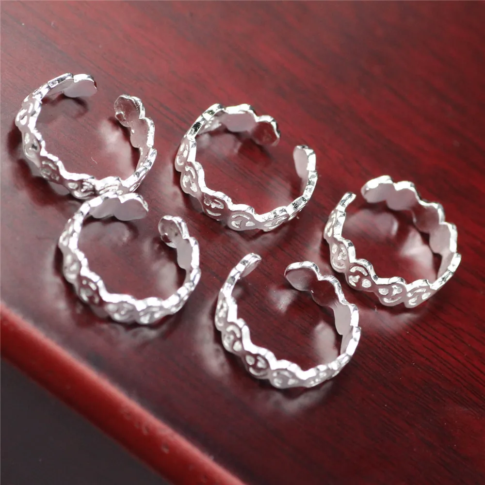 

5pcs/bag Joker Woman Flower Silver Open Ring Character Charm Female Silver Ring Fashion Women Silver Ring J672