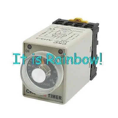

Free Shipping 380VAC 8 Pin 0-60 Second Rail Mount AH3-3 Delay Timer Time Relay + Socket