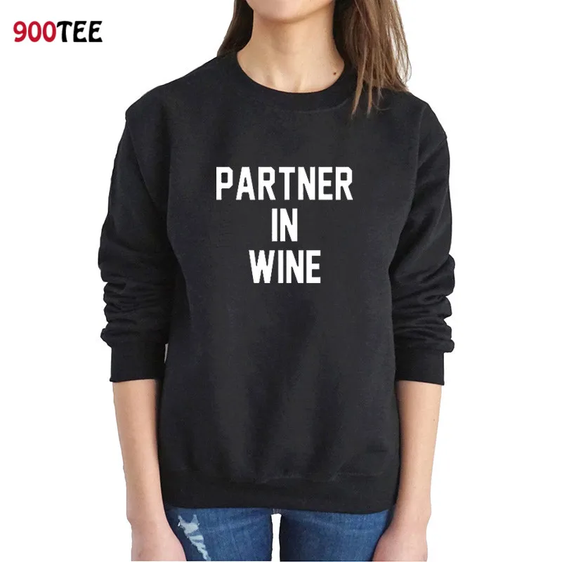 Партнер в вино печатных свитер для женщин, пуловер Мода Осень Толстовка вино печатных забавные уличная Женская толстовка черный Kpop