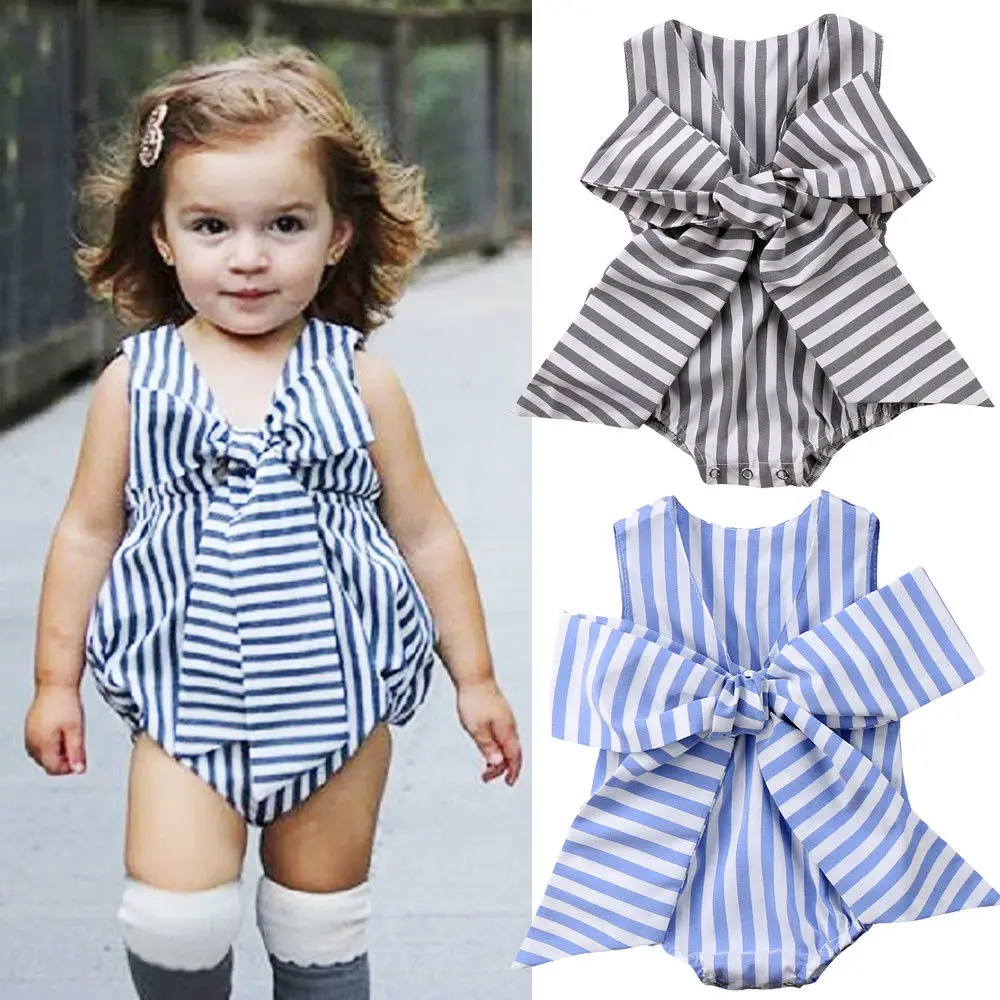 

Striped Newborn Baby Girl Summer Sleeveless V-neck Big Bow Baby Romper Jumpsuit Outfits Baby Clothes