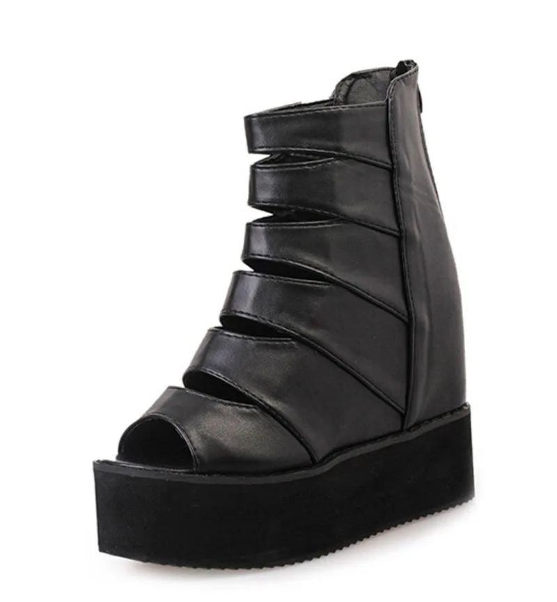 

Summer Platform Gladiator Sandals Pop Mid-Calf  Boots Casual Creepers Shoes Woman Cut-Out Height Increasing Women Shoes P5d13