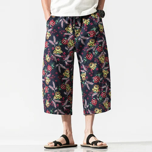 Sinicism Модные мужские осенние свободные широкие брюки/мужские высококачественные хлопковые льняной с принтом повседневные штаны/мужские брюки Гарун - Color: DK716