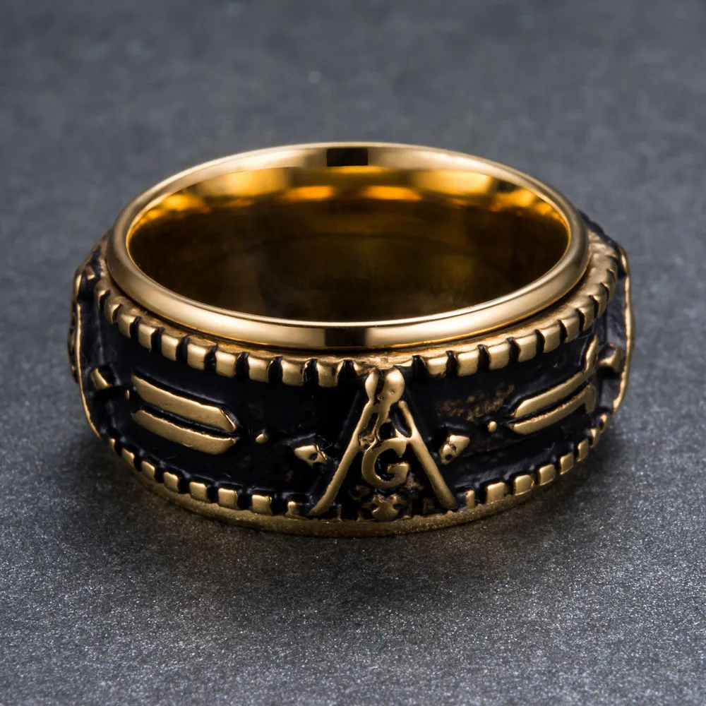 Готическое масонское вращающееся мужское печатное кольцо, Модный золотой разноцветный Спиннер, масонская повязка из нержавеющей стали, Bague Homme, размер#6-12