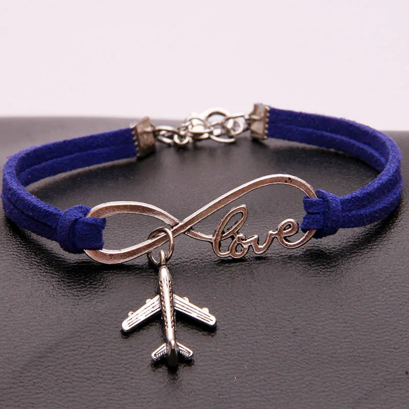 

(12pcs/lot) Infinity Love Aircraft Charm Bracelet Velvet Plane Shaped Airplane Bracelets & Bangles Jewelry For Women Men 19Color