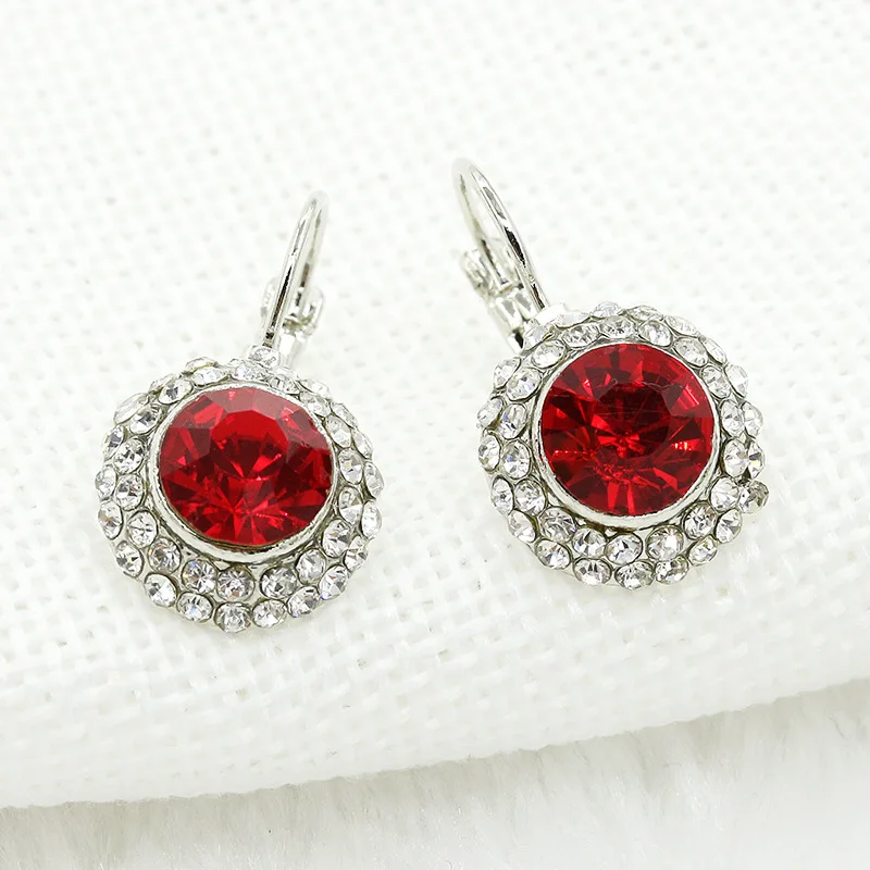 Drop Earrings 6 Colors Round Fancy Crystal Silver Plated Golden Metallic Drop Earrings Women Dangle Earrings