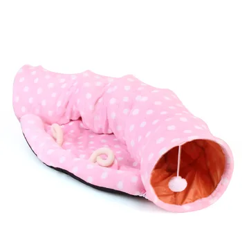 

New Cat Tunnel Toy Foldable Long Kitten Play Tunnel Tubes Collapsible Cat Bed Mat with Toy Ball Pet Warm Plush Fabric Homes