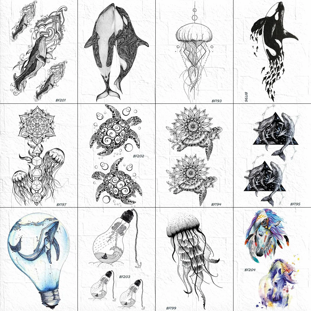 

VANKIRS 3D Small Indians Tortoise Tattoos Stickers Women Body Arm Neck Jellyfish Flower Tattoos Temporary Whale Unicorn Tatto