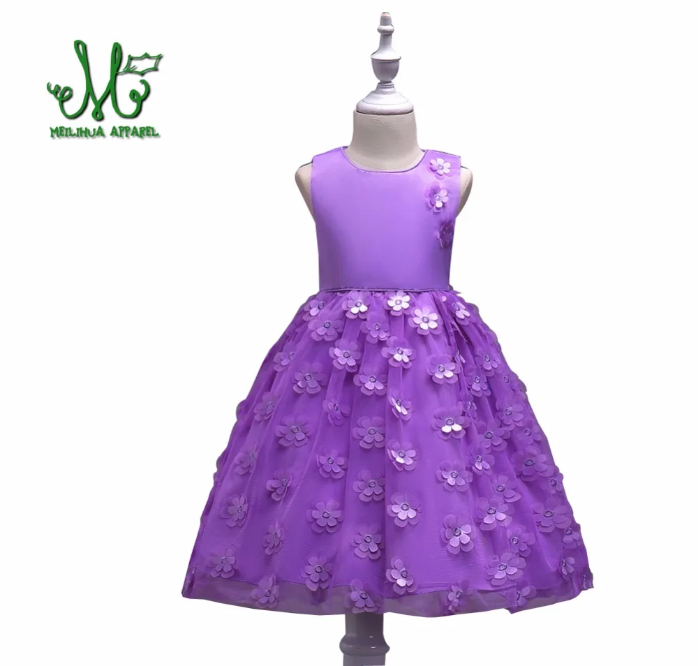 Праздничное платье для девочек с цветочными лепестками Детские платья фиолетового и розового цветов на свадьбу для девочек Дизайнерский Костюм принцессы для выпускного бала на возраст 3, 5, 6, 8, 10 лет
