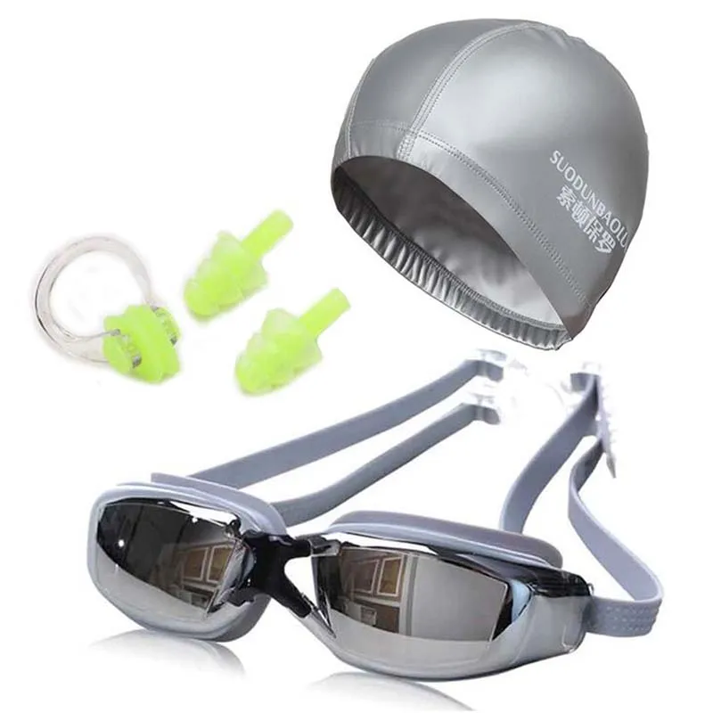 Новые женские и мужские противотуманные очки с защитой от ультрафиолета, очки для серфинга и плавания, профессиональные очки для плавания с шапками для плавания, заглушки для ушей, зажим для носа, набор