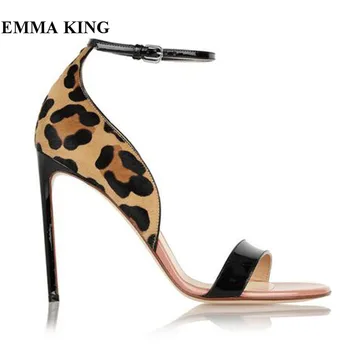 

EMMA KING Sexy Leopard Print Ladies Sandals Summer Patchwork Fish Mouth Stiletto 10 cm High Heels Concise One Buckle Shoes Women