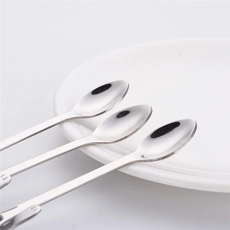 Kitchen Small Mini 304 Stainless Steel Cat Coffee Spoon Teaspoon Dessert Spoon Long Handle Tableware Rose Gold Flatwara 40JY155