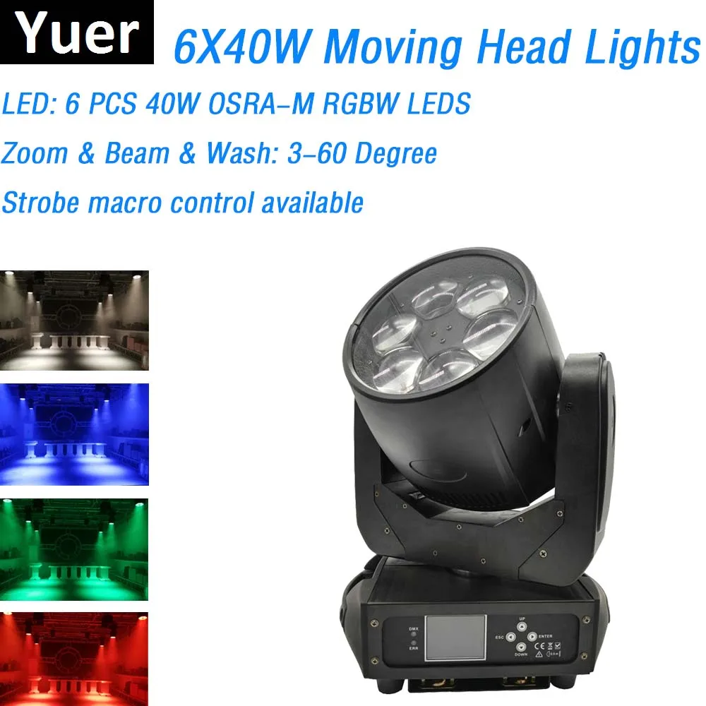 6X40W Beam Moving Head Lights LED DMX Control Professional Stage Lights RGBW 4IN1 Zoom Wash Dj Lights For Disco Bar Wedding Club
