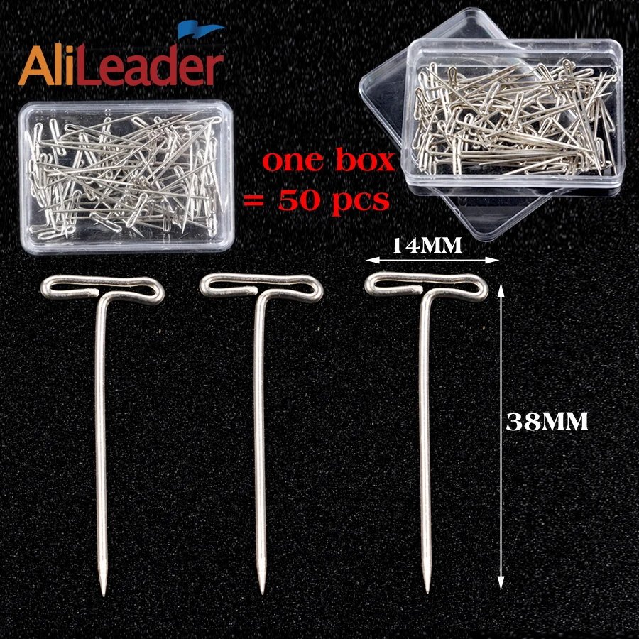 AliLeader 50 шт./корт. 38 мм длинные серебряные Т образные иглы для париков на манекен