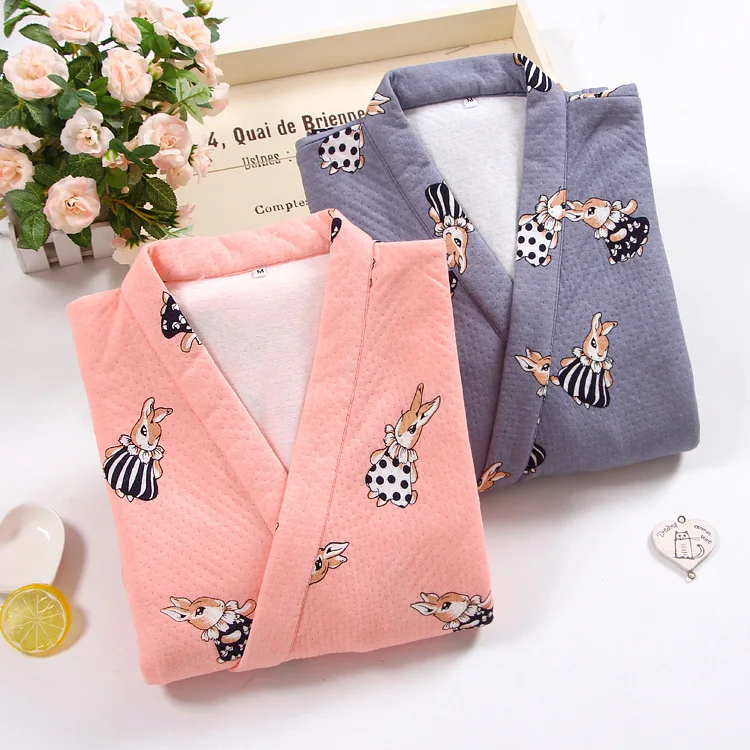 Quilted Cotton Kimono Robe Thick Winter Bathrobe Women's Winter