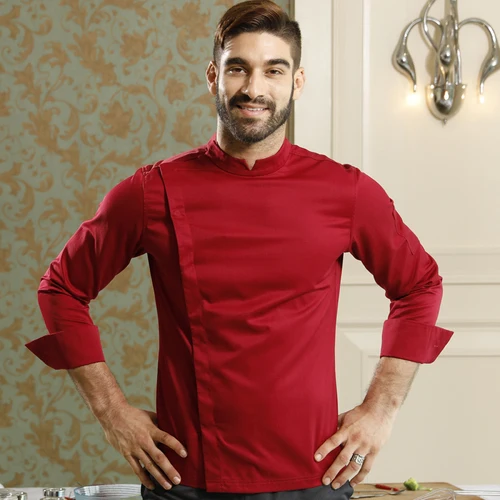 Топ Ресторан шеф-повара куртки с длинным рукавом французский высокого класса для соревнований повара одежда кухня спецодежда униформа - Цвет: red