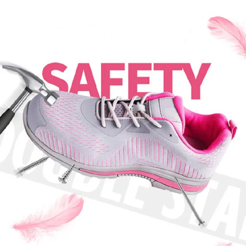 Safety Shoes Women with Steel Toe-cap Anti Strong Impact Piercing Lightweight Summer Breathable Protective Work Hiking Outdoors