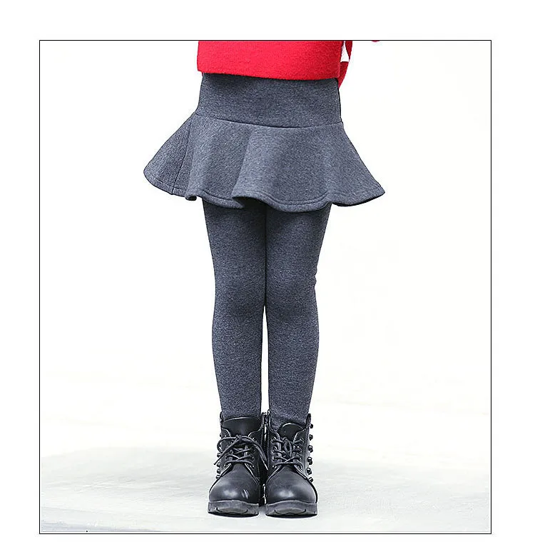 Girls Pants Warm Leggings For Girls Ruffle Pants Cotton Plus Velvet Girls Leggings Fake Two Pieces Skirt Princess Winter Solid106