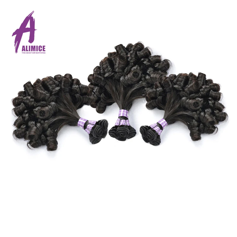 Alimice Indian Curly Human Hair 3 Bundles Deals Up Straight Down Curl Hair Human Hair Extensions 12-30 inch Remy Hair Weaves  (3) - 