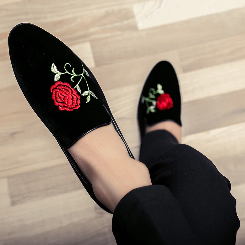 

Men Loafers Shoes Suede leather With Flower Embroidered Luxury Man Slipper Dress Shoes Men's Flats Flats Party Prom shoes p4