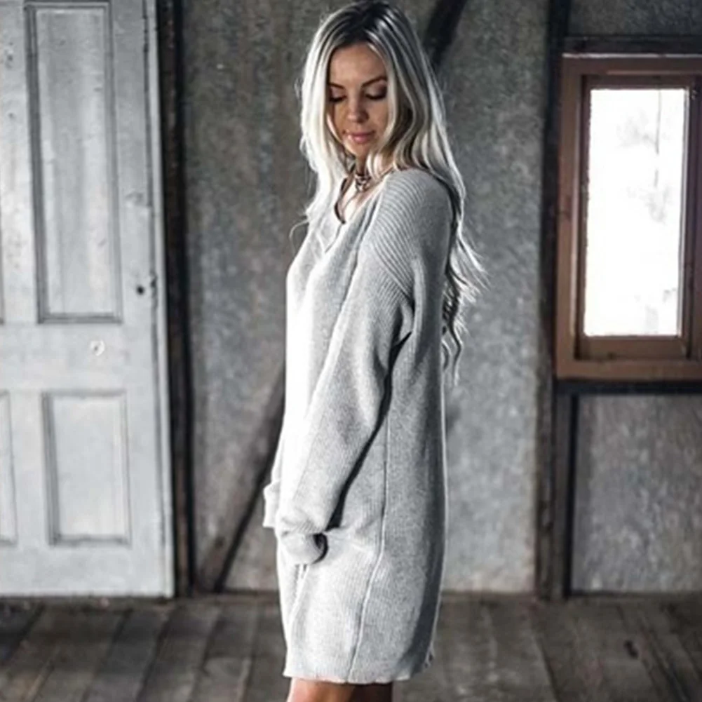 

Womens Oversized Cable Knitted Sweater Long Sleeve Pullover Mini Jumper Dress