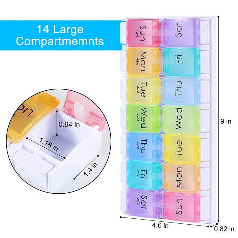 Большой Организатор таблетки 7 дней кнопочный Еженедельные Таблетки коробка цвет радуги из бисфенола-а таблетки чехол для таблетки/витамин/рыбьего жира/добавки