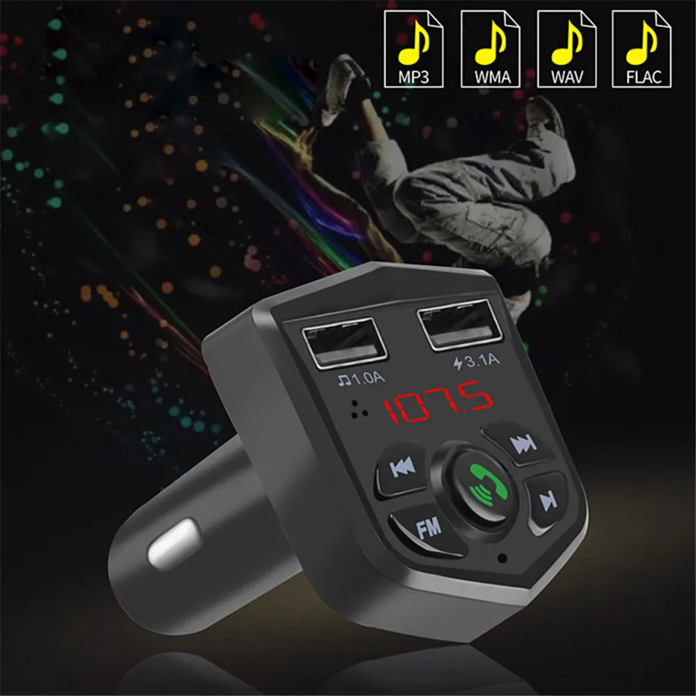 Bluetooth 5.0 Voltage Digital display Car FM Transmitter handsfree dual 2 USB phone Charger 3.1A 1A TF Card U disk MP3 player