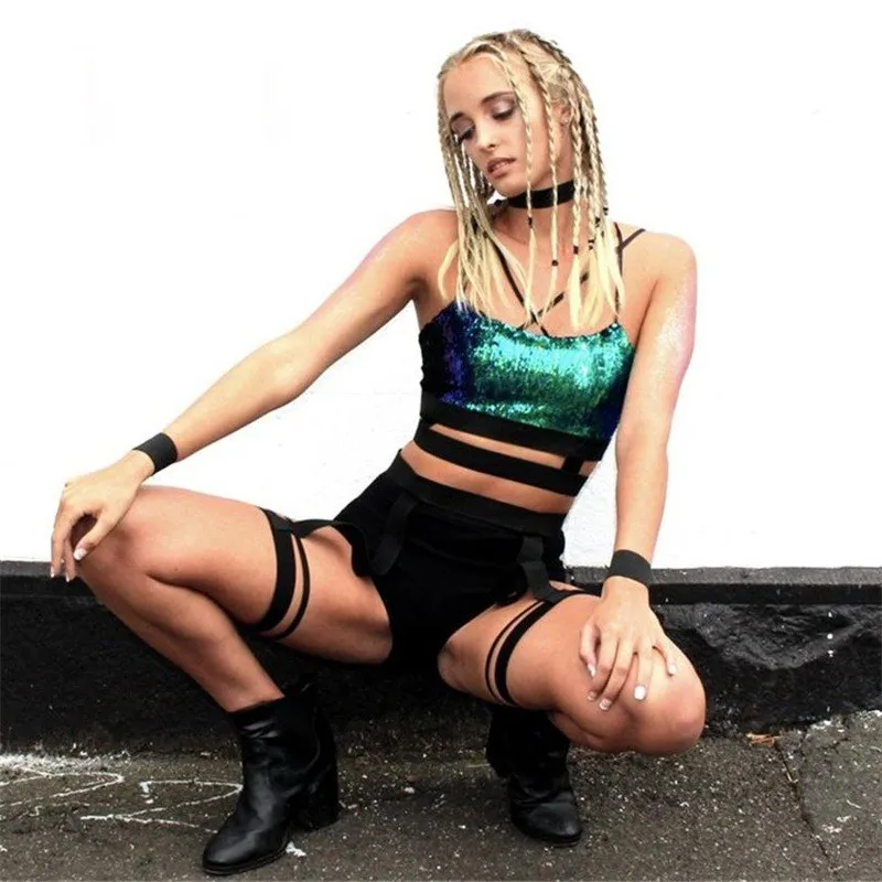 2018 Summer Women Sequins Party Club Tank Tops Sexy Backless Sequins Crop Top Tops