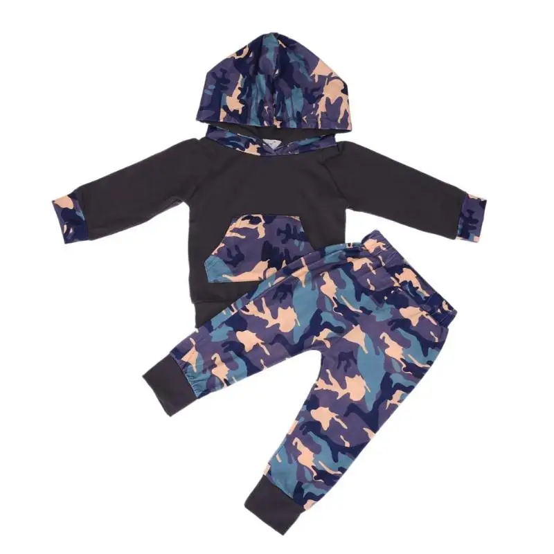 

2017 New 2pcs Autumn Baby Boy sports leisure Camouflage Hooded Sweatshirt+Pants Outfits Set Children's clothes
