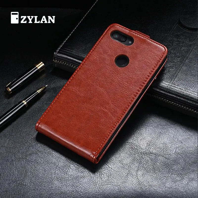 ZYLAN New Leather Up and Down Flip Case Cover for Xiaomi Mi 8 Lite Pro Black Brown Phone Bag + FREE GIFT | Мобильные телефоны и