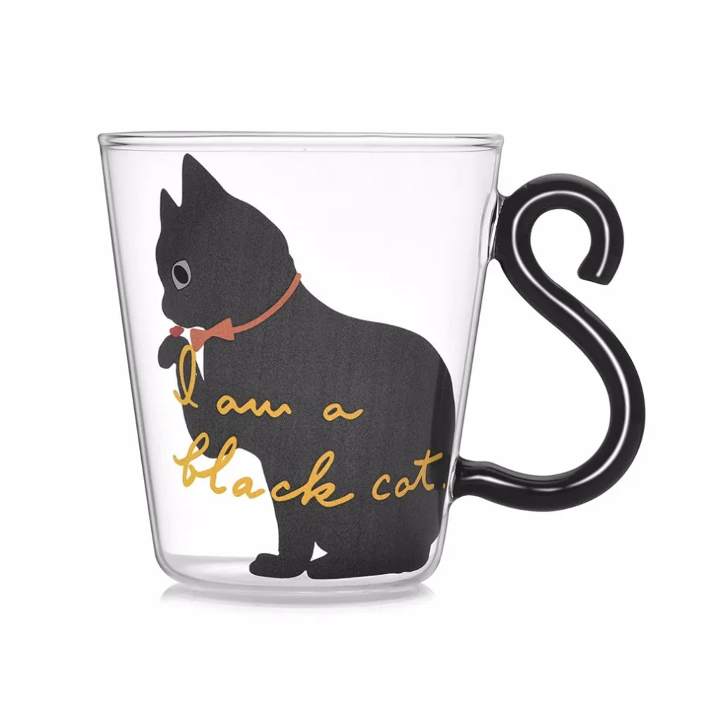 Милый котенок, стеклянная чашка для воды, кошачий хвост, ручка, кружка, молоко, чай, кофе, фруктовый сок, кружка, посуда для напитков, для дома, офиса, чашка, подарки для влюбленных