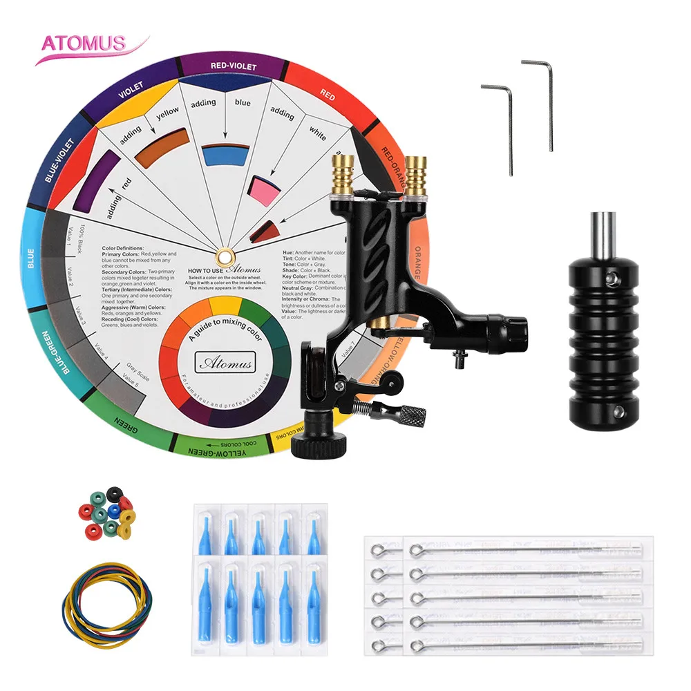 Татуировка цвет колесо иглы татуировки и советы наборы татуировки набор машина набор Татто Maquinas де татуар тату профессиональный