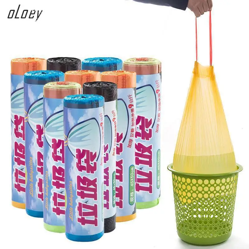 

OLOEY 15pcs Drawstring Garbage Bag Portable Automatic Closure Strong Thicken Plastic Trash Bedroom Bath Kitchen Rubbish Bag